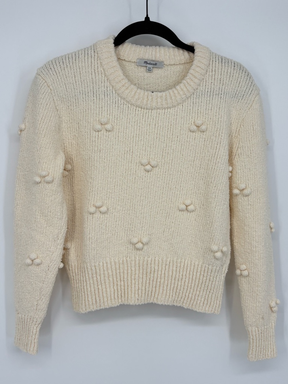 MADEWELL Sweater Knit Dotted Pom-Pom Cream Cropped Pullover Women’s XXS